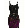 Vacation Couple Outfit Ombre Rhinestone Curve Line Print Spaghetti Strap Bodycon Dress and Shirt Set - Noir S | US 4
