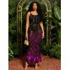 Vacation Couple Outfit Ombre Rhinestone Curve Line Print Spaghetti Strap Bodycon Dress and Shirt Set - Noir S | US 4