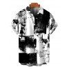 Vacation Couple Outfit Monochrome Distressed Ink Geometric Print Spaghetti Strap Bodycon Dress and Shirt Set - Noir S | US 4