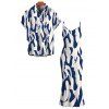 Vacation Couple Outfit Contrast Color Ink Wash Irregular Brush Stroke Print Spaghetti Strap Bodycon Dress and Shirt Set - Bleu profond S | US 4