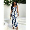 Vacation Couple Outfit Contrast Color Ink Wash Irregular Brush Stroke Print Spaghetti Strap Bodycon Dress and Shirt Set - Bleu profond S | US 4