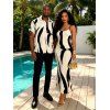 Vacation Couple Outfit Contrast Color Ink Wash Irregular Brush Stroke Print Spaghetti Strap Bodycon Dress and Shirt Set - Noir S | US 4