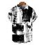 Men's Vacation Shirt Monochrome Distressed Ink Geometric Print Button Up Shirt - Noir 5XL