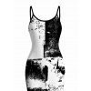 Vacation Dress Monochrome Distressed Ink Geometric Print Spaghetti Strap Bodycon Dress - Noir XXL | US 14