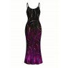 Party Dress Ombre Rhinestone Curve Line Print Spaghetti Strap Bodycon Prom Dress - Noir XXL | US 14