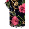 Men's Vacation Shirt Gold Chain Tropical Hibiscus Floral Palm Leaf Print Button Up Shirt - Noir 5XL