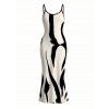 Vacation Dress Contrast Color Ink Wash Irregular Brush Stroke Print Spaghetti Strap Bodycon Dress - Noir XXL | US 14