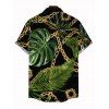 Men's Beach Vacation Shirt Golden Chain Monstera Leaf Print Button Up Shirt - Noir 5XL