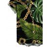 Men's Beach Vacation Shirt Golden Chain Monstera Leaf Print Button Up Shirt - Noir 5XL