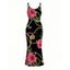 Vacation Dress Gold Chain Tropical Hibiscus Floral Palm Leaf Print Spaghetti Strap Bodycon Dress - Noir XXL | US 14