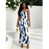Vacation Dress Contrast Color Ink Wash Irregular Brush Stroke Print Spaghetti Strap Bodycon Dress - Bleu profond XXL | US 14