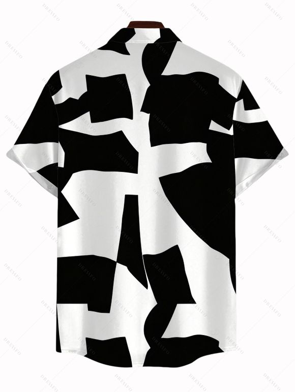 Men's Casual Shirt Monochrome Irregular Geometric Print Button Up Shirt - Noir 5XL