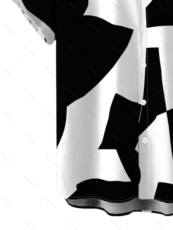 Men's Casual Shirt Monochrome Irregular Geometric Print Button Up Shirt - Noir 5XL