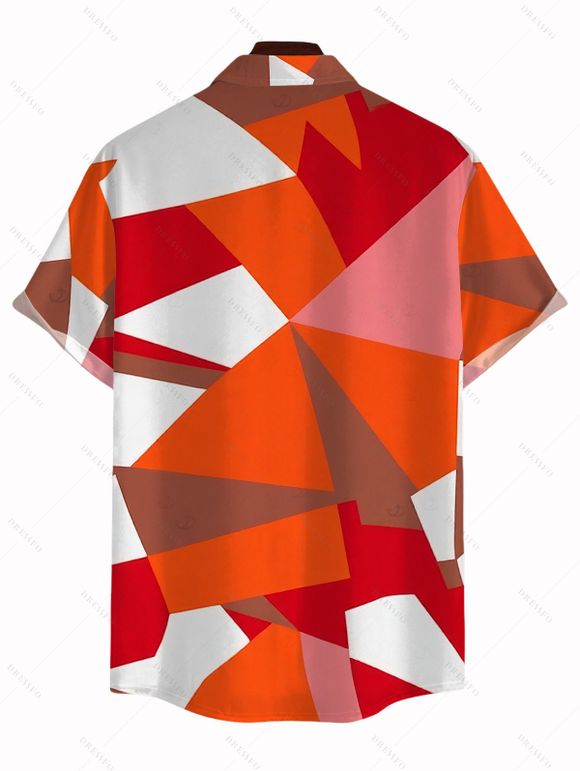 Men's Vacation Shirt Vintage Colorblock Geometric Print Button Up Shirt - Orange vif 5XL