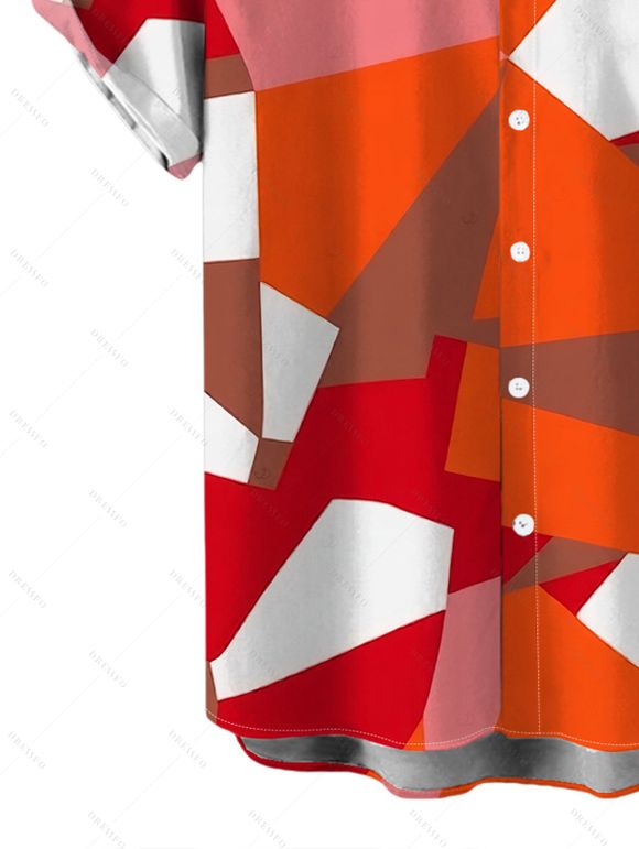 Vacation Couple Outfit Vintage Colorblock Geometric Print Spaghetti Strap Bodycon Dress and Shirt Set - Orange vif S | US 4
