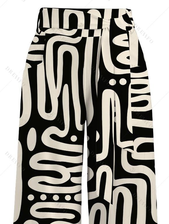 Casual Pants Abstract Geometric Print Tied Pocket Wide Leg Pants - Noir XXXXXL | US 20