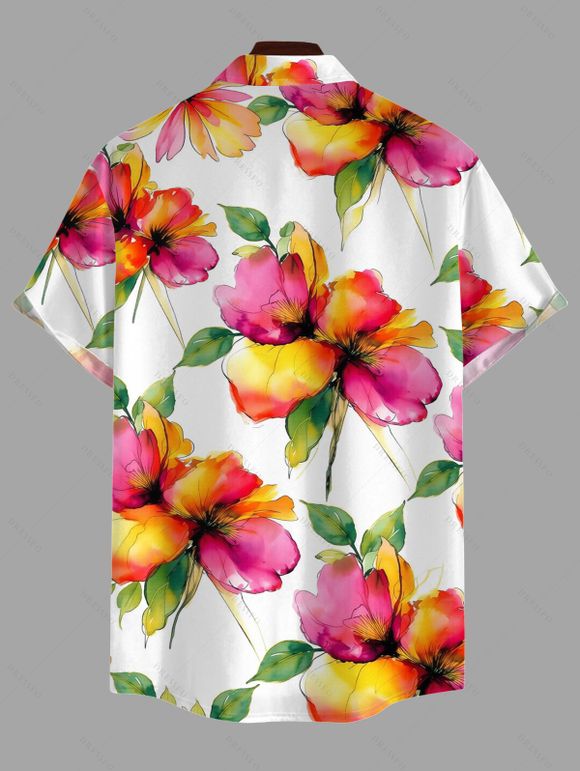 Men's Vacation Shirt Watercolor Floral Print Button Up Shirt - multicolor 5XL