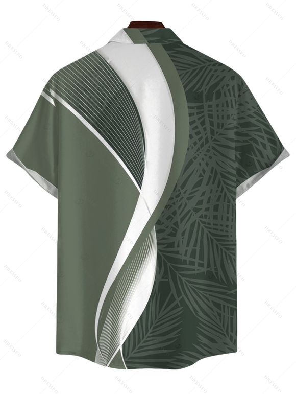 Hawaiian Vacation Couple Outfit Palm Leaf Abstract Curve Line Print Spaghetti Strap Bodycon Dress and Shirt Set - Vert Armée S | US 4