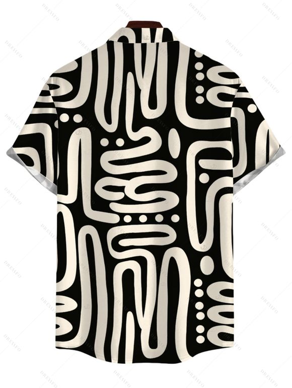 Casual Couple Outfit Abstract Geometric Print Cinched Halter Cropped Tank Top Tied Wide Leg Jumpsuit and Shirt Set - Noir S | US 4