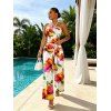 Vacation Cropped Tank Top Watercolor Floral Print Cinched Halter Tank Top - multicolor XXXL | US 16