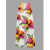 Vacation Pants Watercolor Floral Print Tied Pocket Wide Leg Pants - multicolor XXXL | US 16