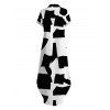 Casual Shirt Dress Monochrome Irregular Geometric Print Button Up Pocket Curved Hem Dress - Noir L | US 8-10