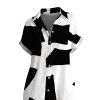 Casual Shirt Dress Monochrome Irregular Geometric Print Button Up Pocket Curved Hem Dress - Noir XXL | US 14