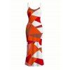 Vacation Dress Vintage Colorblock Geometric Print Spaghetti Strap Bodycon Dress - Orange vif XXL | US 14
