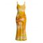 Hawaiian Vacation Dress Tie Dye Lily Floral Print Spaghetti Strap Bodycon Dress - Jaune XXL | US 14