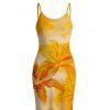 Hawaiian Vacation Dress Tie Dye Lily Floral Print Spaghetti Strap Bodycon Dress - Jaune XXL | US 14