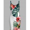 Hawaiian Vacation Dress Tropical Hibiscus Floral Monstera Leaf Print Spaghetti Strap Bodycon Dress - PLANT GREEN XXL | US 14
