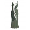Hawaiian Vacation Dress Palm Leaf Abstract Curve Line Print Spaghetti Strap Bodycon Dress - PLANT GREEN XXL | US 14