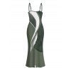 Hawaiian Vacation Dress Palm Leaf Abstract Curve Line Print Spaghetti Strap Bodycon Dress - PLANT GREEN XXL | US 14