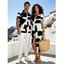 Casual Couple Outfit Monochrome Irregular Geometric Print Button Up Pocket Curved Hem Shirt Dress and Shirt Set - Noir S | US 4