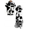 Casual Couple Outfit Monochrome Irregular Geometric Print Button Up Pocket Curved Hem Shirt Dress and Shirt Set - Noir S | US 4