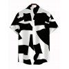 Casual Couple Outfit Monochrome Irregular Geometric Print Button Up Pocket Curved Hem Shirt Dress and Shirt Set - Noir S | US 4