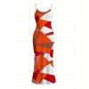 Vacation Couple Outfit Vintage Colorblock Geometric Print Spaghetti Strap Bodycon Dress and Shirt Set - Orange vif S | US 4