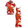 Vacation Couple Outfit Vintage Colorblock Geometric Print Spaghetti Strap Bodycon Dress and Shirt Set - Orange vif S | US 4
