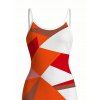 Vacation Couple Outfit Vintage Colorblock Geometric Print Spaghetti Strap Bodycon Dress and Shirt Set - Orange vif S | US 4