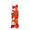 Vacation Couple Outfit Vintage Colorblock Geometric Print Spaghetti Strap Bodycon Dress and Shirt Set - Orange vif S | US 4