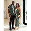 Hawaiian Vacation Couple Outfit Palm Leaf Abstract Curve Line Print Spaghetti Strap Bodycon Dress and Shirt Set - Vert Armée S | US 4
