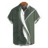 Hawaiian Vacation Couple Outfit Palm Leaf Abstract Curve Line Print Spaghetti Strap Bodycon Dress and Shirt Set - Vert Armée S | US 4