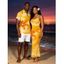 Hawaiian Vacation Couple Outfit Tie Dye Lily Floral Print Spaghetti Strap Bodycon Dress and Shirt Set - Jaune S | US 4