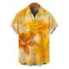 Hawaiian Vacation Couple Outfit Tie Dye Lily Floral Print Spaghetti Strap Bodycon Dress and Shirt Set - Jaune S | US 4