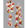 Vacation Couple Outfit Watercolor Floral Print Cinched Cropped Tank Top Tied Pocket Wide Leg Jumpsuit and Shirt Set - multicolor S | US 4