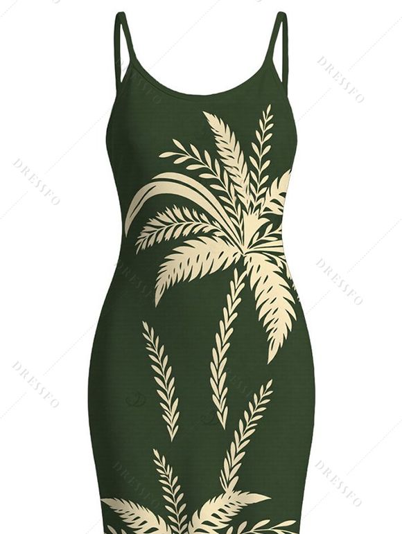 Hawaiian Vacation Dress Tropical Palm Tree Print Spaghetti Strap Maxi Bodycon Dress - Vert Armée XXL | US 14