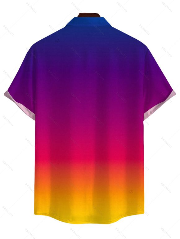 Men's Vacation Hawaiian Shirt Ombre Print Button Up Shirt - multicolor 5XL