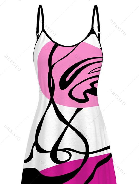 Hawaiian Vacation Dress Colorblock Abstract Line Print Pocket Spaghetti Strap Dress - Rose Vif XXXXXL | US 20