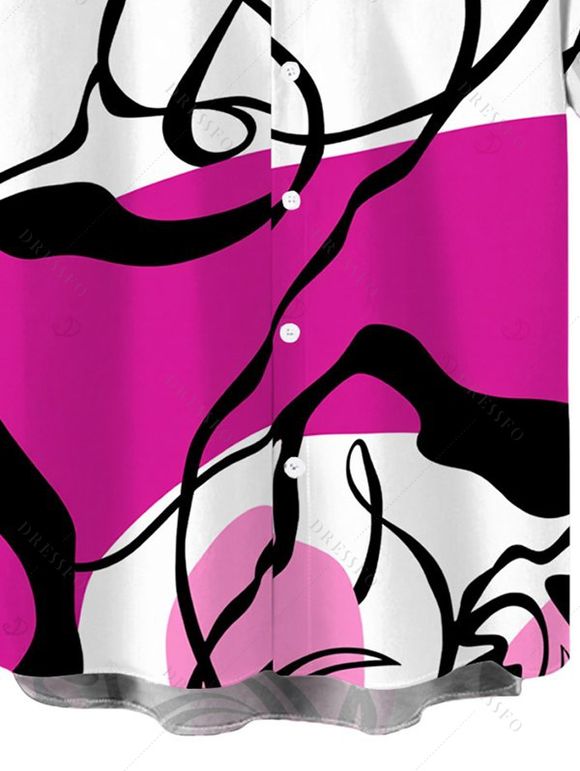 Men's Hawaiian Vacation Shirt Colorblock Abstract Line Print Button Up Shirt - Rose Vif 5XL