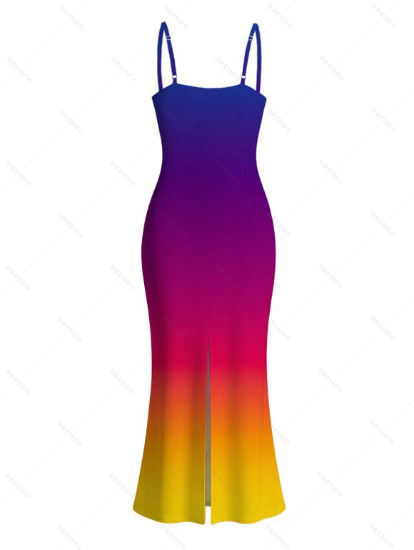 Vacation Hawaiian Dress Ombre Print Spaghetti Strap Maxi Bodycon Dress - multicolor XXL | US 14